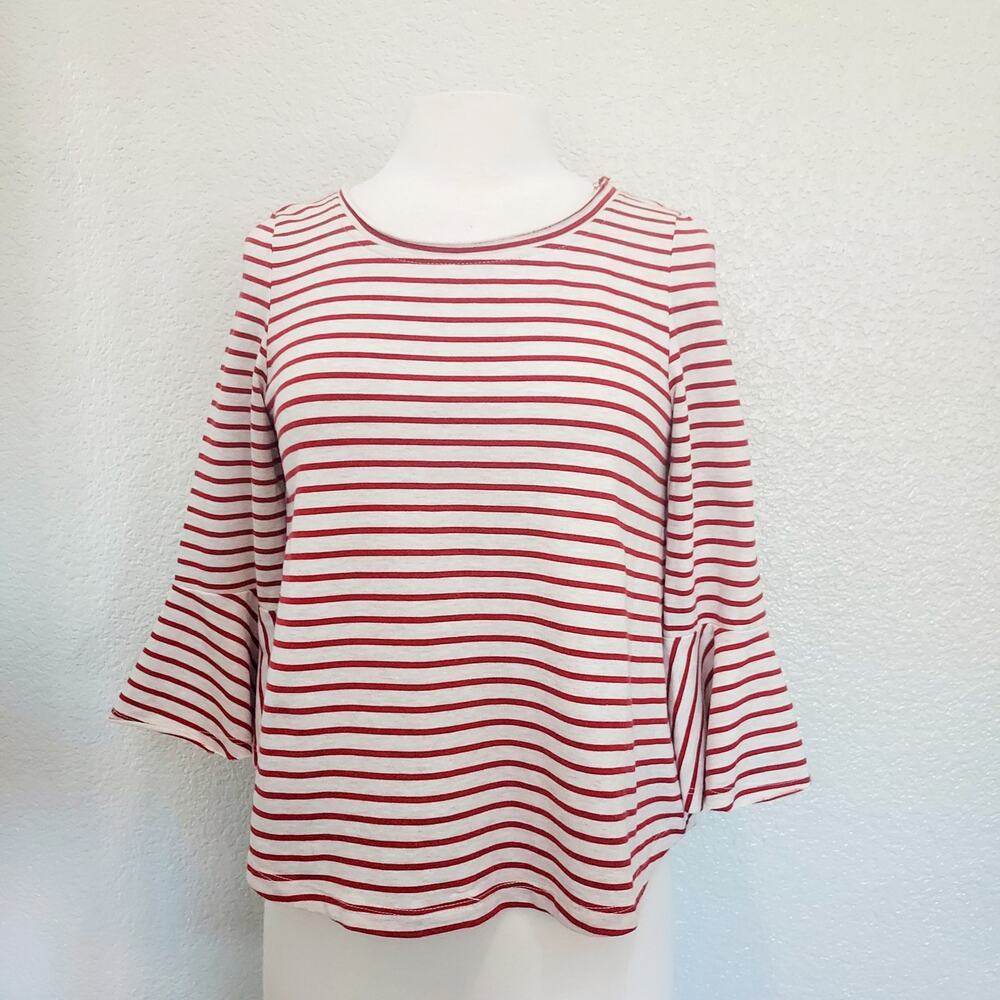 Deletta Red & White Striped Blouse with Bell Sleeves Size S
